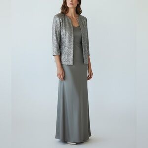 Oblique Women’s 2 Pc Formal Gown & Jacket Metallic Green‎ Sz 14 Gala MOB